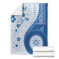 Bula Fiji Blanket Blue Plumeria Masi Tapa Pattern LT05 - Polynesian Pride