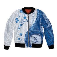 Bula Fiji Bomber Jacket Blue Plumeria Masi Tapa Pattern LT05 Unisex Blue - Polynesian Pride
