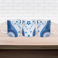 Bula Fiji Ceramic Mug Blue Plumeria Masi Tapa Pattern LT05 - Polynesian Pride