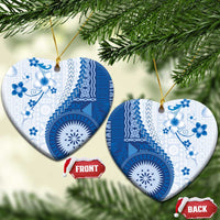Bula Fiji Ceramic Ornament Blue Plumeria Masi Tapa Pattern LT05 Heart Blue - Polynesian Pride