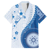 Bula Fiji Family Matching Summer Maxi Dress and Hawaiian Shirt Blue Plumeria Masi Tapa Pattern - Polynesian Pride