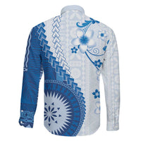 Bula Fiji Family Matching Summer Maxi Dress and Hawaiian Shirt Blue Plumeria Masi Tapa Pattern - Polynesian Pride