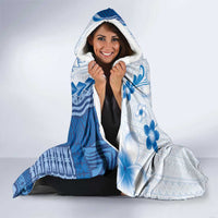 Bula Fiji Hooded Blanket Blue Plumeria Masi Tapa Pattern LT05 - Polynesian Pride
