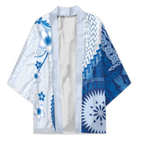 Bula Fiji Kimono Blue Plumeria Masi Tapa Pattern LT05 Unisex Blue - Polynesian Pride