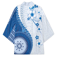 Bula Fiji Kimono Blue Plumeria Masi Tapa Pattern LT05 - Polynesian Pride