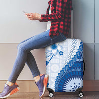 Bula Fiji Luggage Cover Blue Plumeria Masi Tapa Pattern LT05 - Polynesian Pride