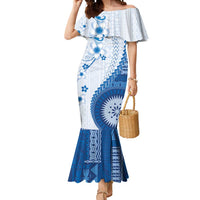 Bula Fiji Mermaid Dress Blue Plumeria Masi Tapa Pattern - Polynesian Pride