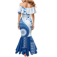 Bula Fiji Mermaid Dress Blue Plumeria Masi Tapa Pattern - Polynesian Pride