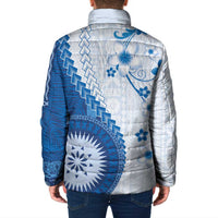 Bula Fiji Padded Jacket Blue Plumeria Masi Tapa Pattern LT05 - Polynesian Pride