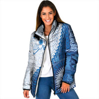 Bula Fiji Padded Jacket Blue Plumeria Masi Tapa Pattern LT05 Women Blue - Polynesian Pride