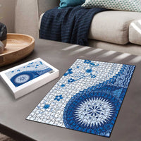 Bula Fiji Puzzle Blue Plumeria Masi Tapa Pattern LT05 - Polynesian Pride