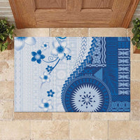 Bula Fiji Rubber Doormat Blue Plumeria Masi Tapa Pattern LT05 Blue - Polynesian Pride