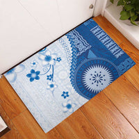 Bula Fiji Rubber Doormat Blue Plumeria Masi Tapa Pattern LT05 - Polynesian Pride
