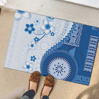 Bula Fiji Rubber Doormat Blue Plumeria Masi Tapa Pattern LT05 - Polynesian Pride