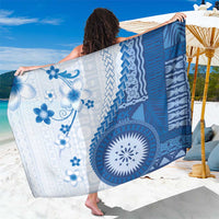 Bula Fiji Sarong Blue Plumeria Masi Tapa Pattern LT05 One Size 44 x 66 inches Blue - Polynesian Pride