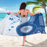 Bula Fiji Sarong Blue Plumeria Masi Tapa Pattern LT05 - Polynesian Pride