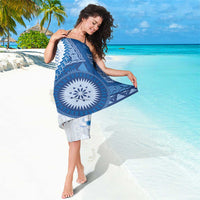 Bula Fiji Sarong Blue Plumeria Masi Tapa Pattern LT05 - Polynesian Pride
