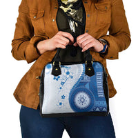Bula Fiji Shoulder Handbag Blue Plumeria Masi Tapa Pattern LT05 - Polynesian Pride