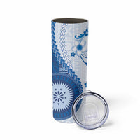 Bula Fiji Skinny Tumbler Blue Plumeria Masi Tapa Pattern - Polynesian Pride