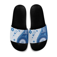 Bula Fiji Slide Sandals Blue Plumeria Masi Tapa Pattern LT05 Blue - Polynesian Pride
