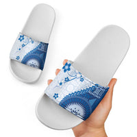 Bula Fiji Slide Sandals Blue Plumeria Masi Tapa Pattern LT05 - Polynesian Pride