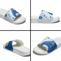 Bula Fiji Slide Sandals Blue Plumeria Masi Tapa Pattern LT05 - Polynesian Pride