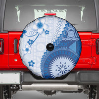 Bula Fiji Spare Tire Cover Blue Plumeria Masi Tapa Pattern LT05 - Polynesian Pride