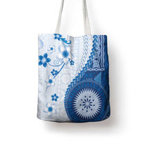 Bula Fiji Tote Bag Blue Plumeria Masi Tapa Pattern LT05 - Polynesian Pride