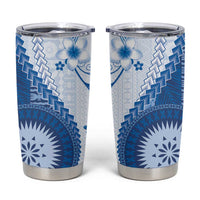 Bula Fiji Tumbler Cup Blue Plumeria Masi Tapa Pattern LT05 Blue - Polynesian Pride