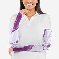 Bula Fiji Arm Sleeves Violet Plumeria Masi Tapa Pattern LT05 - Polynesian Pride