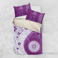 Bula Fiji Bedding Set Violet Plumeria Masi Tapa Pattern LT05 US Twin 172cm x 218cm Violet - Polynesian Pride