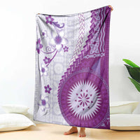 Bula Fiji Blanket Violet Plumeria Masi Tapa Pattern LT05 - Polynesian Pride
