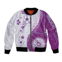 Bula Fiji Bomber Jacket Violet Plumeria Masi Tapa Pattern LT05 Unisex Violet - Polynesian Pride