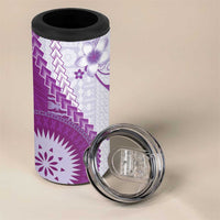 Bula Fiji 4 in 1 Can Cooler Tumbler Violet Plumeria Masi Tapa Pattern - Polynesian Pride
