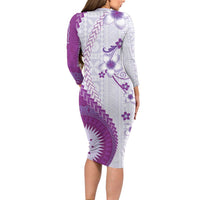 Bula Fiji Family Matching Long Sleeve Bodycon Dress and Hawaiian Shirt Violet Plumeria Masi Tapa Pattern - Polynesian Pride