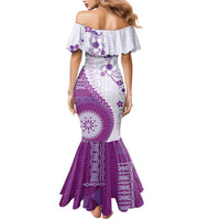 Bula Fiji Family Matching Mermaid Dress and Hawaiian Shirt Violet Plumeria Masi Tapa Pattern - Polynesian Pride
