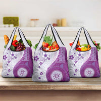 Bula Fiji Grocery Bag Violet Plumeria Masi Tapa Pattern LT05 3-pack One Size Violet - Polynesian Pride