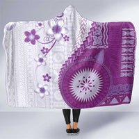 Bula Fiji Hooded Blanket Violet Plumeria Masi Tapa Pattern LT05 One Size Violet - Polynesian Pride