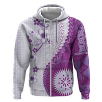 Bula Fiji Hoodie Violet Plumeria Masi Tapa Pattern LT05 Zip Hoodie Violet - Polynesian Pride