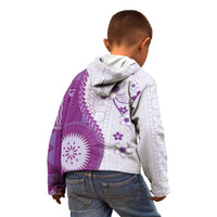 Bula Fiji Kid Hoodie Violet Plumeria Masi Tapa Pattern - Polynesian Pride