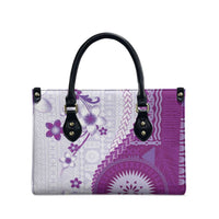 Bula Fiji Leather Bag Violet Plumeria Masi Tapa Pattern LT05 - Polynesian Pride