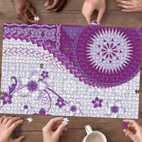 Bula Fiji Puzzle Violet Plumeria Masi Tapa Pattern LT05 - Polynesian Pride