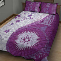 Bula Fiji Quilt Bed Set Violet Plumeria Masi Tapa Pattern LT05 - Polynesian Pride