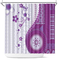 Bula Fiji Shower Curtain Violet Plumeria Masi Tapa Pattern LT05 Violet - Polynesian Pride