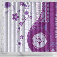 Bula Fiji Shower Curtain Violet Plumeria Masi Tapa Pattern LT05 - Polynesian Pride