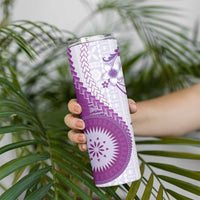 Bula Fiji Skinny Tumbler Violet Plumeria Masi Tapa Pattern - Polynesian Pride