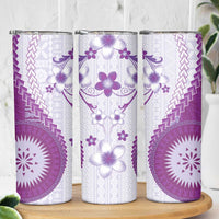 Bula Fiji Skinny Tumbler Violet Plumeria Masi Tapa Pattern - Polynesian Pride