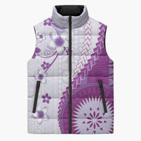 Bula Fiji Sleeveless Puffer Jacket Violet Plumeria Masi Tapa Pattern LT05 Unisex Violet - Polynesian Pride