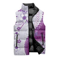 Bula Fiji Sleeveless Puffer Jacket Violet Plumeria Masi Tapa Pattern LT05 - Polynesian Pride