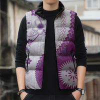 Bula Fiji Sleeveless Puffer Jacket Violet Plumeria Masi Tapa Pattern LT05 - Polynesian Pride